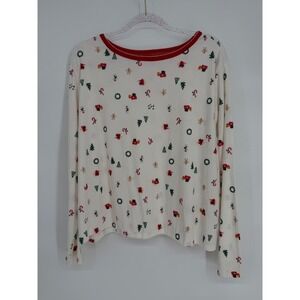 Holiday Time Christmas‎ Pajama Top Long Sleeve Cream Gingerbread Candy Cane 3X